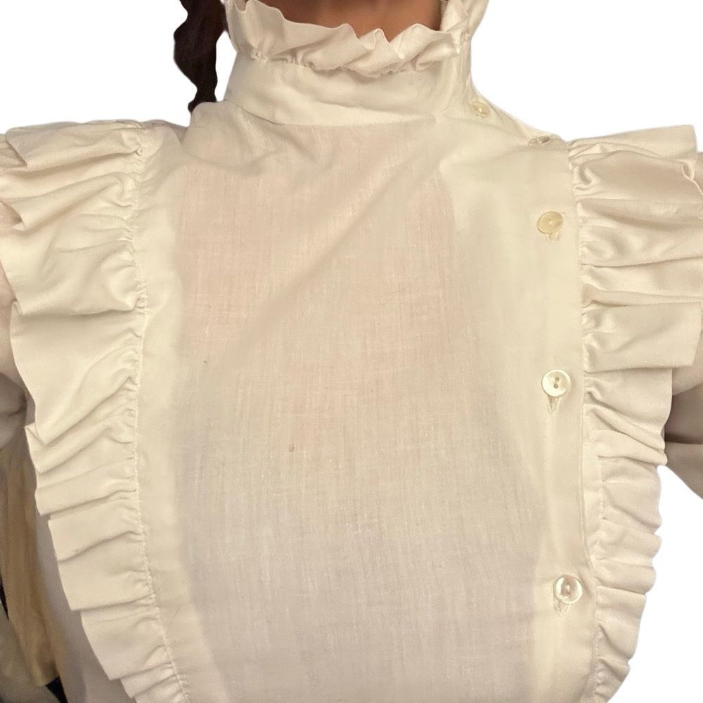 Vintage 70s Prairie Victorian Ruffles Puff Sleeve High Neck Bib Cottagecore M - Picture 5 of 16